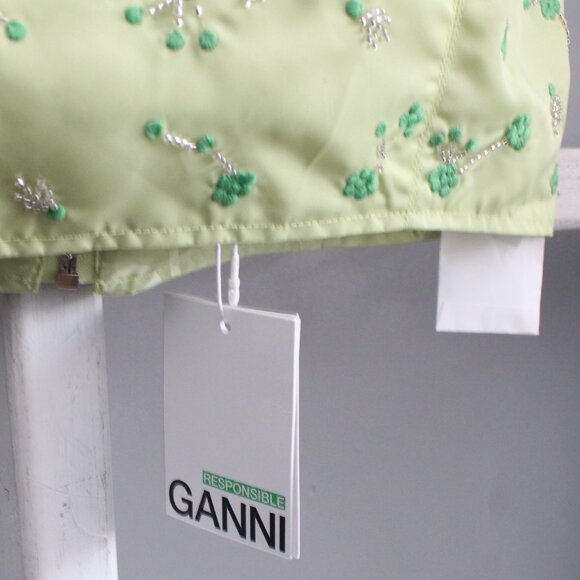 Ganni Lily Green Green Floral Embroidered Crop Tank Top Size 42 / Large US NWT - Picture 8 of 10
